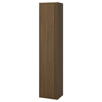 ÄNGSJÖN tall wooden cabinet, brown, wall-mountable, minimalist design.