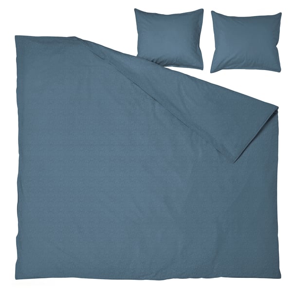 ÄNGSLILJA bed set in blue, 100% recycled cotton, flat with two pillows.