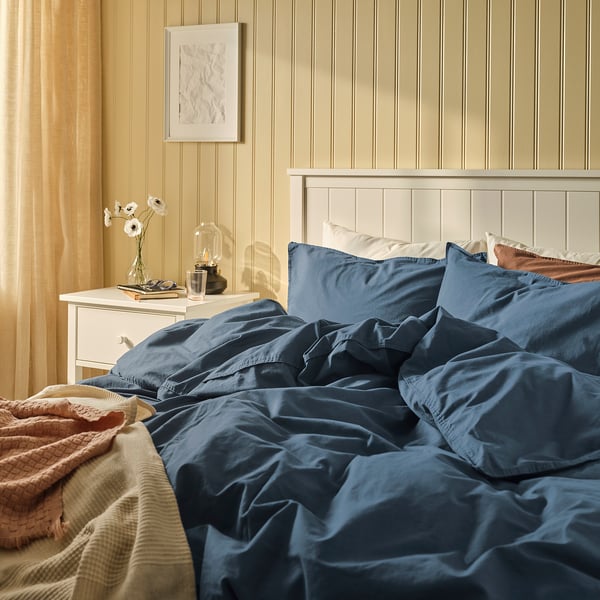 ÄNGSLILJA Duvet cover and 2 pillowcases, dark blue, 240x220/50x60 cm