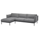 Option: Modern grey l-shaped sofa with sleek metal legs, modular design, supportive cushions.