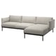 Modern gray l-shaped sofa with metal legs and cushions.