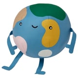 Cute, blue earth plush toy with colorful continents, smiling face, and 4 blue limbs, perfect for kids and eco-education.