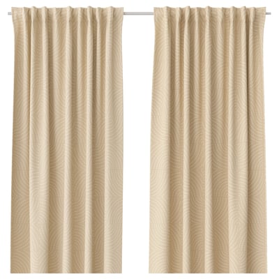 ÅKERMOLKE curtains, beige, wavy design, soft, recycled polyester.