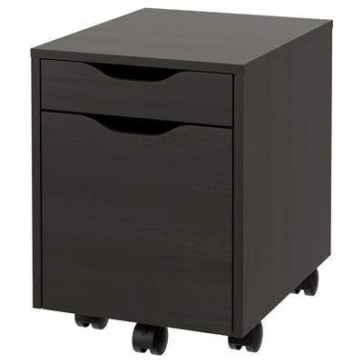 Black ALEX rolling file cabinet, rectangular shape with two drawers, on casters.