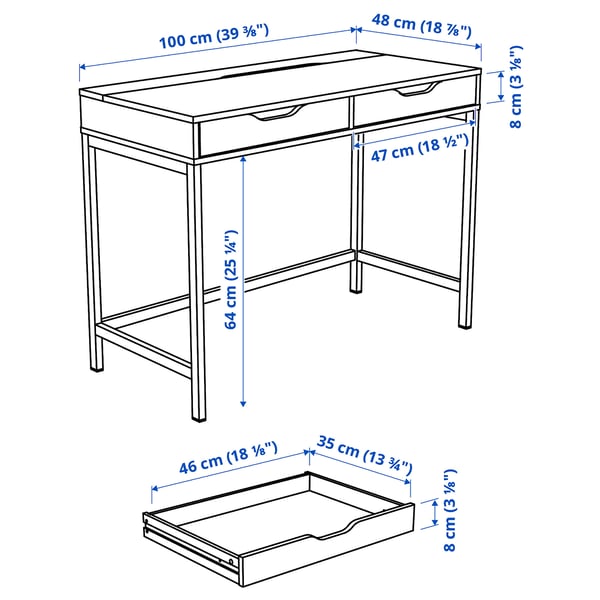 Illustration with measurements for the product: ALEX/LÅNGFJÄLL.