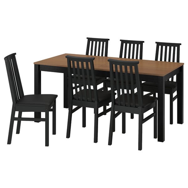 ÅLHULT / ÅLHULT Table and 6 chairs, black/brown/Bomstad black black, 170/220x80 cm