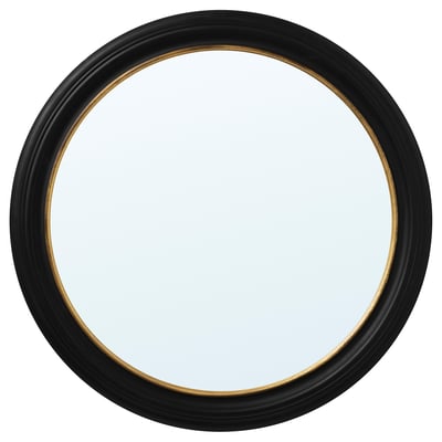 ALMARÖD mirror: round, black & gold frame, traditional style.