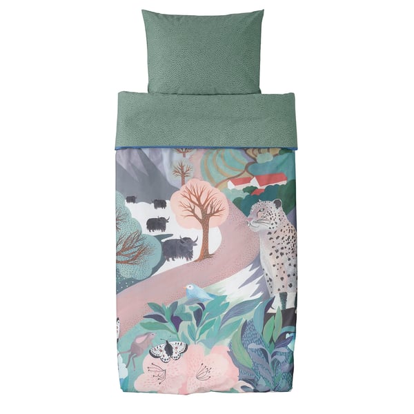 ALPTALL Duvet cover and pillowcase, blue green/The Himalayas, 150x200/50x60 cm
