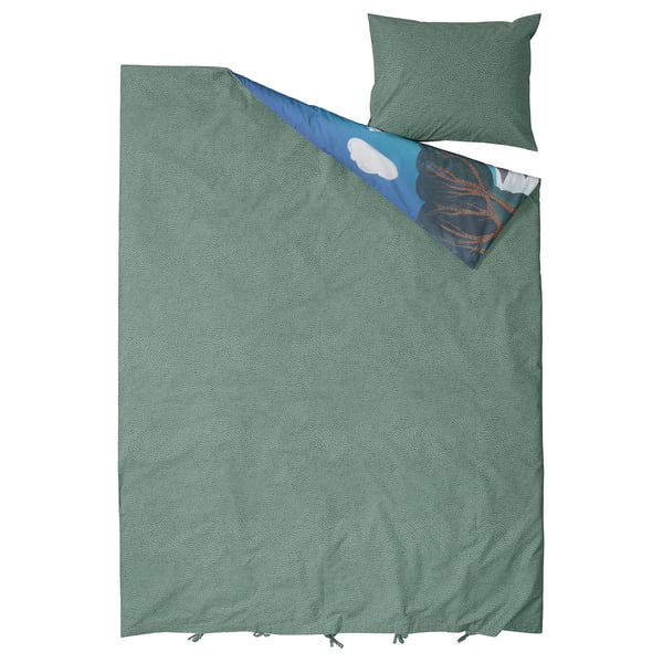 ALPTALL Duvet cover and pillowcase, blue green/The Himalayas, 150x200/50x60 cm