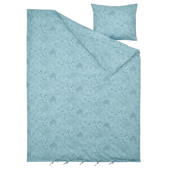 ALPTALL Duvet cover and pillowcase, blue/Himalayan animals and plants, 150x200/50x60 cm