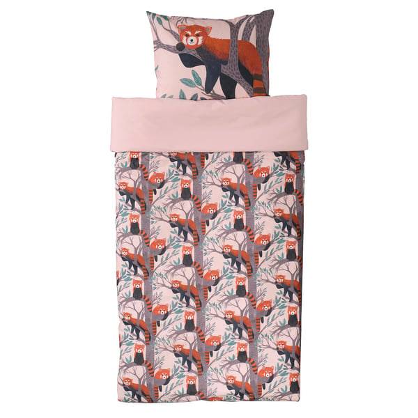 ALPTALL Duvet cover and pillowcase, pink/red panda pattern, 150x200/50x60 cm
