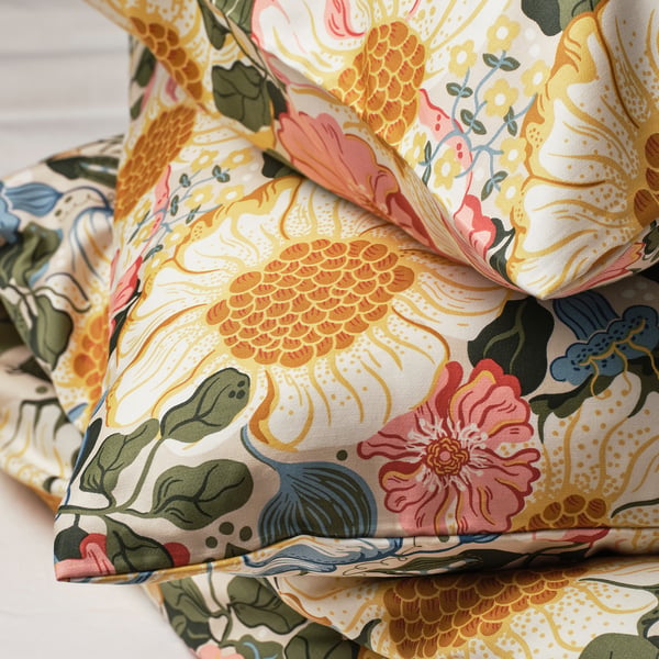 ARENBOK Pillowcase, beige/floral pattern, 50x60 cm