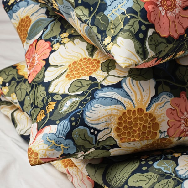 ARENBOK Pillowcase, dark blue/floral pattern, 50x60 cm