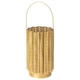 AROMATISK golden metal lantern, cylindrical with handle, perforated design.