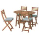 An ASKHOLMEN outdoor dining set with a wooden table and four cushioned chairs, perfect for small spaces.