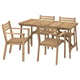 Option: ASKHOLMEN outdoor set: light wood dining table, four chairs, simple design, armrests.