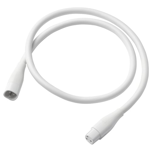 A white ÅSKVÄDER extension cord with a round shape and smooth design, made of pvc and polycarbonate plastic.