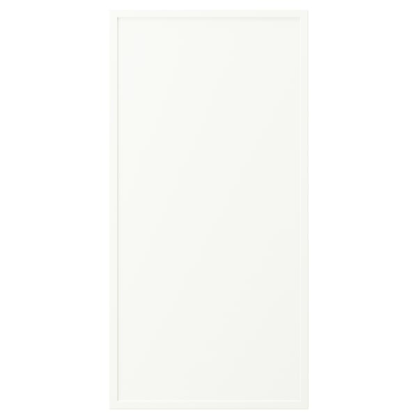 ASPUDDEN desk, white. Rectangular, minimalist design, made with particleboard, fibreboard, plastic edging, plastic foil.