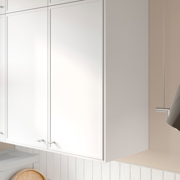 White kitchen cabinet with thin frames, featuring elegant, minimalist style and smooth, easy-to-clean surface.