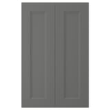 Two dark grey cabinet doors with inset panels, simple rectangular design, placed side by side.