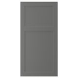 A dark grey AXSTAD kitchen cabinet door with a timeless design featuring inset panels and soft lines.