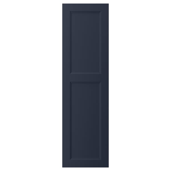 A blue AXSTAD kitchen door with a smooth, rectangular design and inset panel, made from fibreboard with a plastic foil surface.