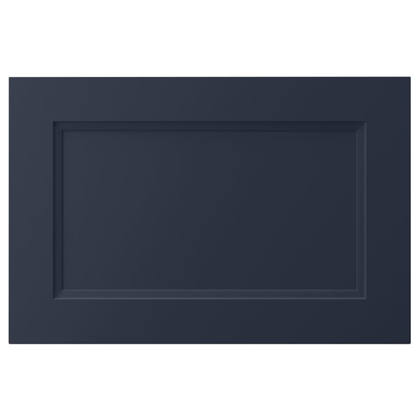 AXSTAD dark blue kitchen door, rectangular with inset panel, smooth matt finish, made of fiberboard and recycled plastic foil.