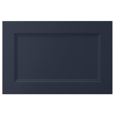 AXSTAD dark blue kitchen door, rectangular with inset panel, smooth matt finish, made of fiberboard and recycled plastic foil.