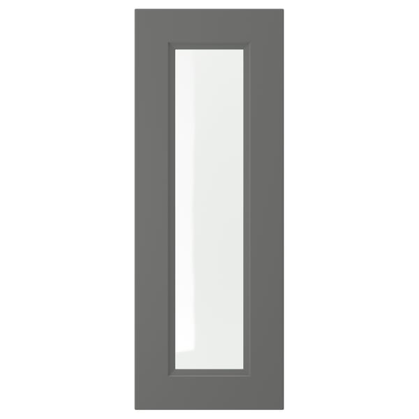 Dark grey AXSTAD kitchen cabinet with glass inset panel.
