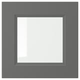 AXSTAD dark grey kitchen cabinet with glass center, sleek design.