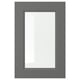 Grey cabinet door with glass panel, modern design.