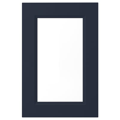 AXSTAD blue kitchen cabinet door, square shape, matt finish with inset glass panel.