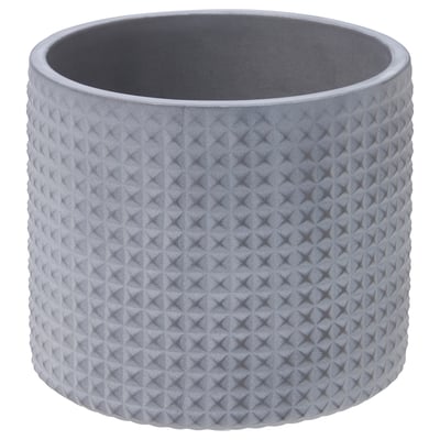 BÄCKDRÅG grey concrete planter with diamond texture.