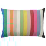 Rectangular rainbow-striped pillow, multi-color cotton, zipper closure.
