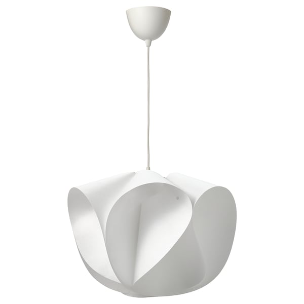 Modern BÄCKNATE pendant lamp with flower-like design, warm glow, synthetic material.
