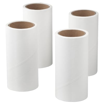 Four BÄSTIS lint roller refills against white background, using chlorine-free and unbleached paper.