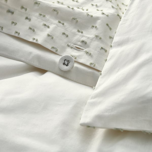 BANDKNIPPE Duvet cover and pillowcase, white/green, 150x200/50x60 cm