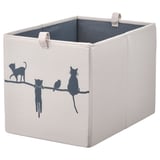 BARNDRÖM storage box, beige with grey cats design, fabric, square shape.