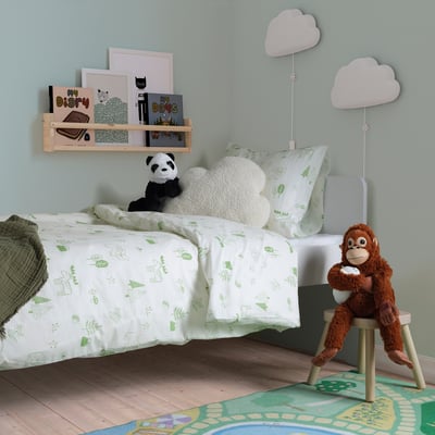 BARNDRÖM Duvet cover and pillowcase, white green/forest, 150x200/50x60 cm