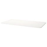 A white BEKANT table top with a rectangular shape and a smooth, rounded edge design. Its made from melamine and particleboard.