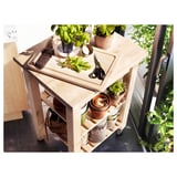 BEKVÄM trolley with plants, tool, and kitchen items; light, rectangular, practical.