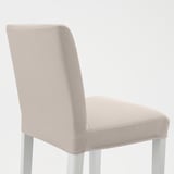 Modern light beige bar stool with cushioned seat and back, sleek metal legs.