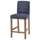 BERGMUND bar stool: dark blue floral seat, light wood legs, high back, square shape.