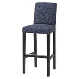 BERGMUND bar stool, blue floral pattern on black metal frame, padded seat & back for comfort.
