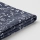 It shows a navy blue, patterned fabric with small white floral designs, likely part of the BERGMUND series, highlighting its quality and texture.