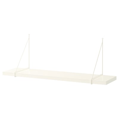Berghsult white wall shelf, rectangular, beveled edge, metal brackets.