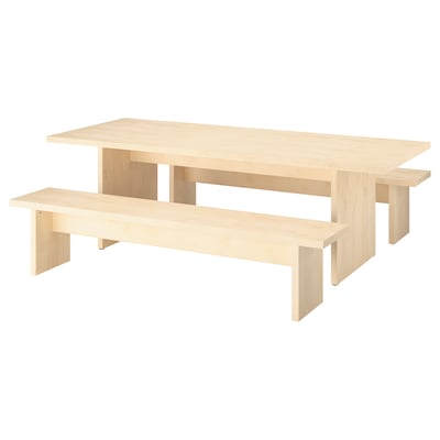 BERGSHYTTAN / BERGSHYTTAN Table and 2 benches, tinted effect birch veneer/tinted effect birch veneer, 240x93 cm