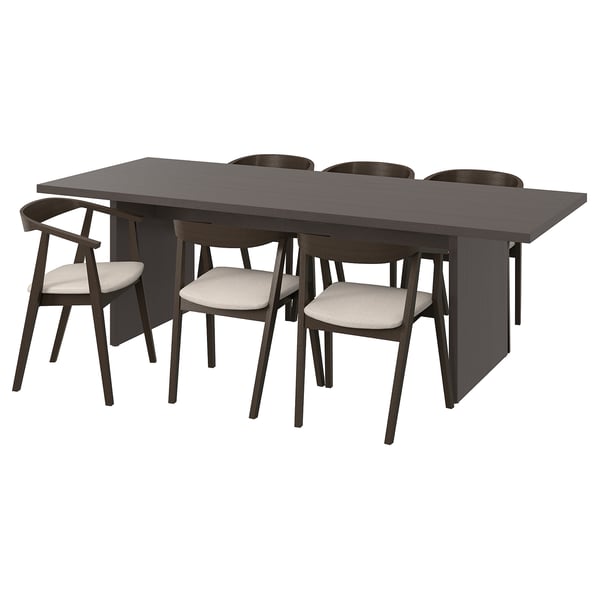 BERGSHYTTAN / STOCKHOLM Table and 6 chairs, dark brown ash veneer/dark brown ash veneer Tresund beige, 240x93 cm