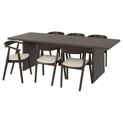 BERGSHYTTAN / STOCKHOLM Table and 6 chairs, dark brown ash veneer/dark brown ash veneer Tresund beige, 240x93 cm