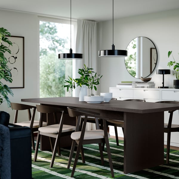 BERGSHYTTAN / STOCKHOLM Table and 6 chairs, dark brown ash veneer/dark brown ash veneer Tresund beige, 240x93 cm